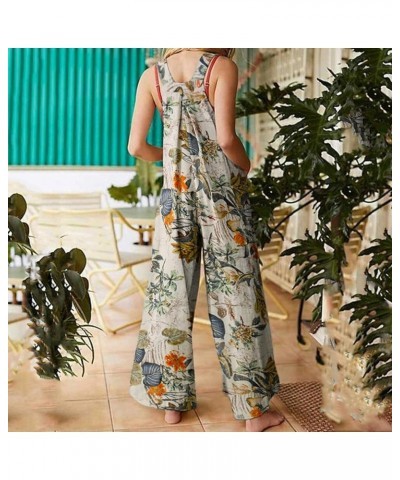 Women Baggy Jumpsuit Boho Floral Printed Loose Overall Wide Leg Pants Long Rompers with Pockets Floral Yellow $11.19 Overalls