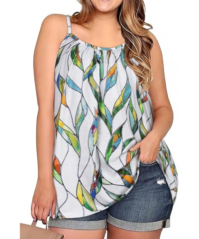 Plus Size Tank Tops for Women Boho Floral Loose Cami Spaghetti Strap Tunic Blouses Colorful Leaves $13.19 Tanks