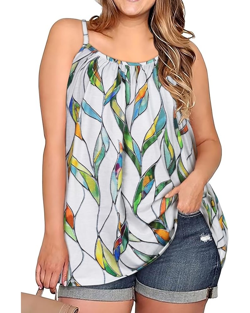 Plus Size Tank Tops for Women Boho Floral Loose Cami Spaghetti Strap Tunic Blouses Colorful Leaves $13.19 Tanks