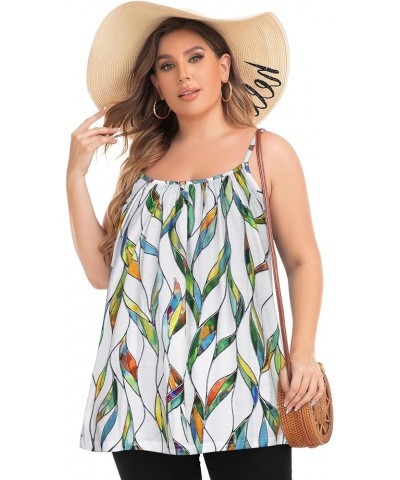 Plus Size Tank Tops for Women Boho Floral Loose Cami Spaghetti Strap Tunic Blouses Colorful Leaves $13.19 Tanks