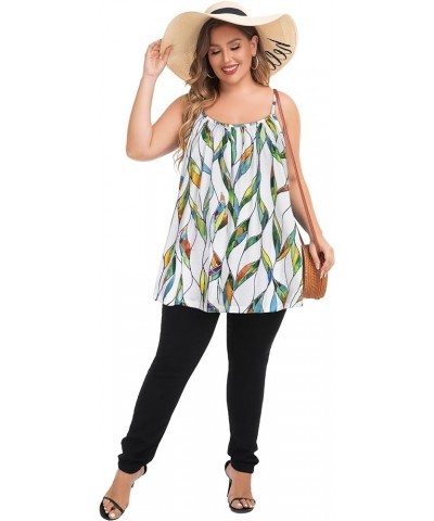 Plus Size Tank Tops for Women Boho Floral Loose Cami Spaghetti Strap Tunic Blouses Colorful Leaves $13.19 Tanks