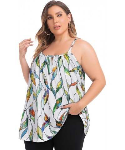 Plus Size Tank Tops for Women Boho Floral Loose Cami Spaghetti Strap Tunic Blouses Colorful Leaves $13.19 Tanks