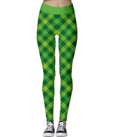 St Patricks Day Leggings for Women,Shamrock Leggings Irish Saint Tights Green Plaid $11.00 Leggings