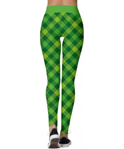 St Patricks Day Leggings for Women,Shamrock Leggings Irish Saint Tights Green Plaid $11.00 Leggings