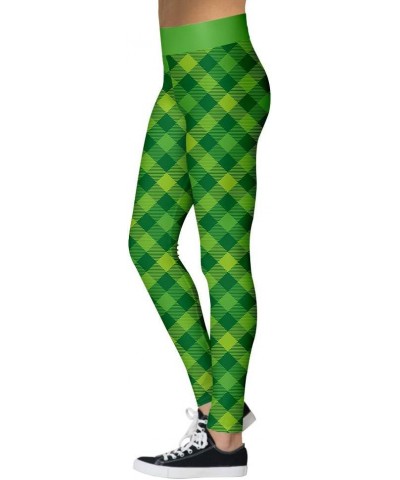 St Patricks Day Leggings for Women,Shamrock Leggings Irish Saint Tights Green Plaid $11.00 Leggings