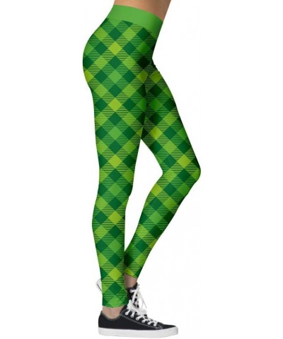 St Patricks Day Leggings for Women,Shamrock Leggings Irish Saint Tights Green Plaid $11.00 Leggings