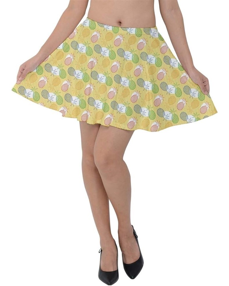 Womens Flared Casual Mini Skirt Summer Lemon Strawberry Fruits Vegetables Velvet Skater Dress, XS-3XL Light Yellow $15.85 Skirts