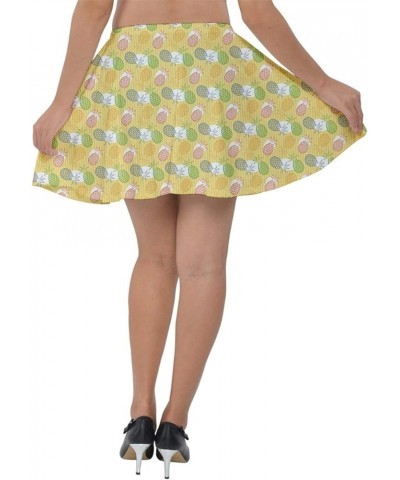 Womens Flared Casual Mini Skirt Summer Lemon Strawberry Fruits Vegetables Velvet Skater Dress, XS-3XL Light Yellow $15.85 Skirts