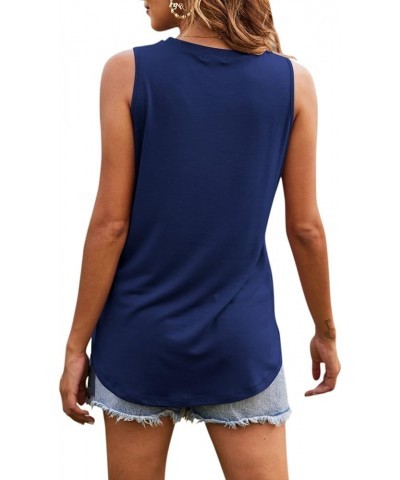 Women's High Neck Tank Tops Summer Sleeveless T Shirts Loose Fit with Pockets Deep Blue $11.00 Tanks