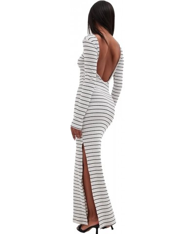 Women Ribbed Knit Slim Maxi Dress Long Sleeve Side Slit Sweater Dress Knitted Pencil Midi Long Dress Party Db Black Blackless...