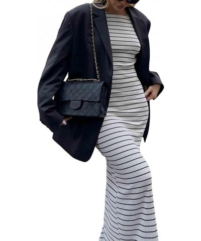 Women Ribbed Knit Slim Maxi Dress Long Sleeve Side Slit Sweater Dress Knitted Pencil Midi Long Dress Party Db Black Blackless...