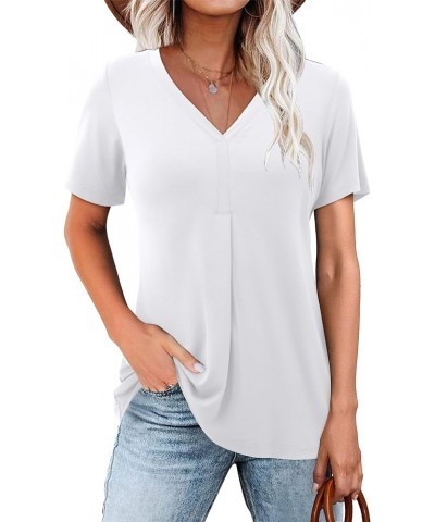 Women Short Sleeve T Shirt Casual V Neck Tunic Solid Color Tee Tops White $13.43 Tops