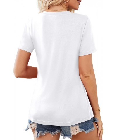 Women Short Sleeve T Shirt Casual V Neck Tunic Solid Color Tee Tops White $13.43 Tops