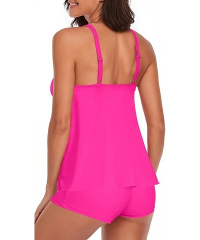 Women's Bathing Suits Swimsuits Tankini Sets for Two Piece Blouson Tank Top with Boyshorts Rose Pink $20.27 Swimsuits