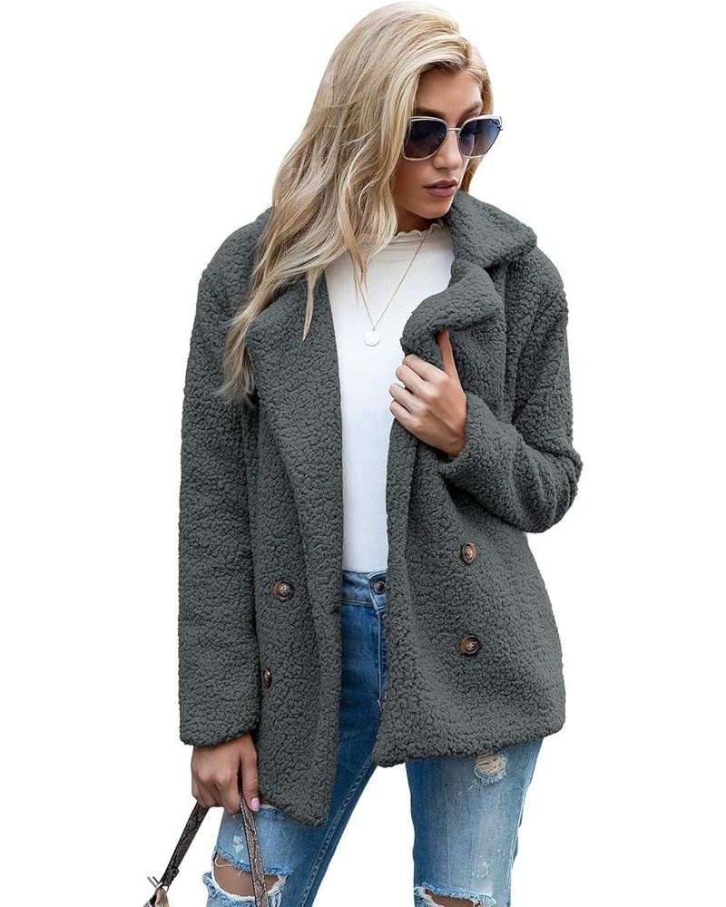 Women's Fashion Winter Sherpa Coat Long Sleeve Button Down Lapel Fleece Jacket Dark $22.00 Jackets