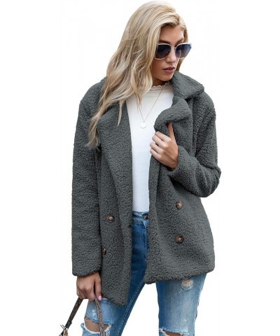 Women's Fashion Winter Sherpa Coat Long Sleeve Button Down Lapel Fleece Jacket Dark $22.00 Jackets