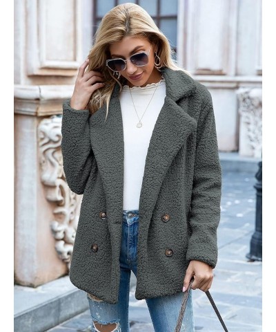 Women's Fashion Winter Sherpa Coat Long Sleeve Button Down Lapel Fleece Jacket Dark $22.00 Jackets