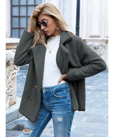 Women's Fashion Winter Sherpa Coat Long Sleeve Button Down Lapel Fleece Jacket Dark $22.00 Jackets