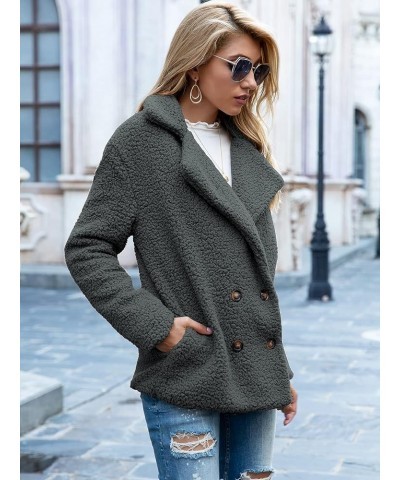 Women's Fashion Winter Sherpa Coat Long Sleeve Button Down Lapel Fleece Jacket Dark $22.00 Jackets