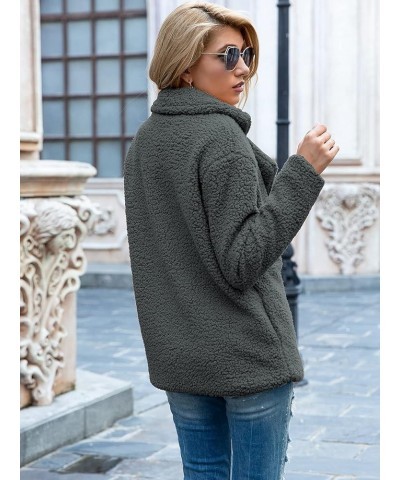 Women's Fashion Winter Sherpa Coat Long Sleeve Button Down Lapel Fleece Jacket Dark $22.00 Jackets