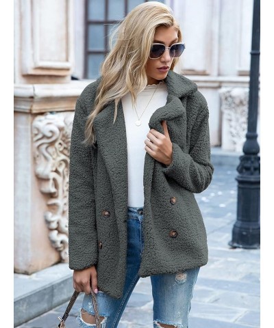 Women's Fashion Winter Sherpa Coat Long Sleeve Button Down Lapel Fleece Jacket Dark $22.00 Jackets