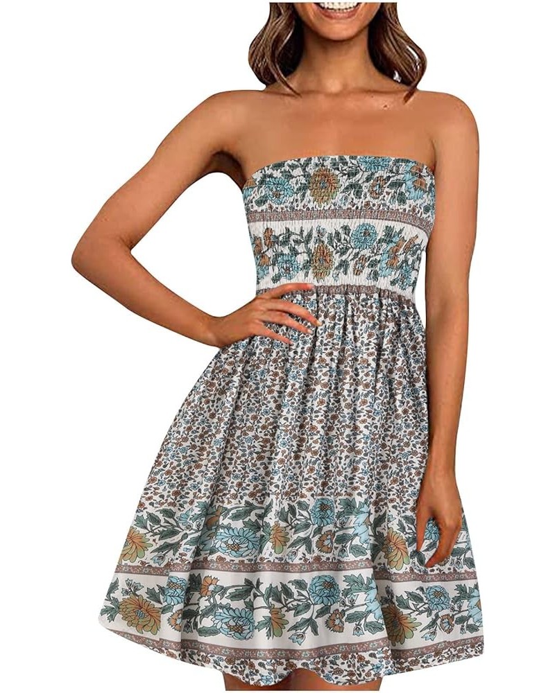 Women's Summer Dress Strapless Boho Floral Printed Beach Cover Ups Sundress Sexy A-line Tube Mini Dresses Bwhite $10.70 Swims...