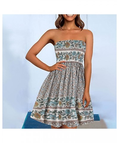 Women's Summer Dress Strapless Boho Floral Printed Beach Cover Ups Sundress Sexy A-line Tube Mini Dresses Bwhite $10.70 Swims...