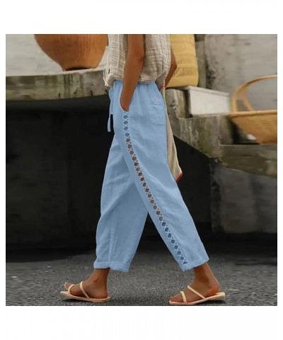 Women High Waist Pants Drawstring Capri Shorts Pants with Pockets Wide Leg Cropped Shorts Pants for Women Loose Blue-2 $10.50...