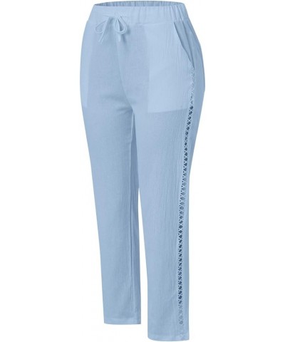 Women High Waist Pants Drawstring Capri Shorts Pants with Pockets Wide Leg Cropped Shorts Pants for Women Loose Blue-2 $10.50...