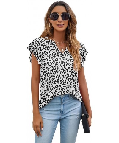 Women Summer Tunic Tops Casual V Neck Ruffle Short Sleeve Knit Shirts Blouse C14 Ld Panther White $10.39 Tanks