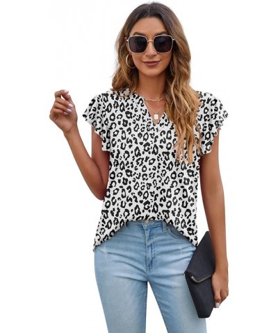 Women Summer Tunic Tops Casual V Neck Ruffle Short Sleeve Knit Shirts Blouse C14 Ld Panther White $10.39 Tanks