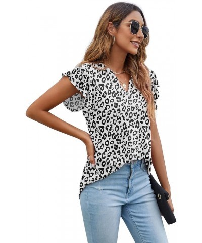 Women Summer Tunic Tops Casual V Neck Ruffle Short Sleeve Knit Shirts Blouse C14 Ld Panther White $10.39 Tanks