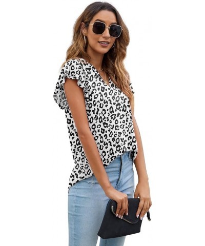 Women Summer Tunic Tops Casual V Neck Ruffle Short Sleeve Knit Shirts Blouse C14 Ld Panther White $10.39 Tanks