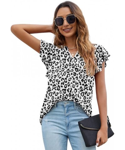 Women Summer Tunic Tops Casual V Neck Ruffle Short Sleeve Knit Shirts Blouse C14 Ld Panther White $10.39 Tanks