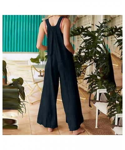 Women's Casual Jumpsuit 2023 Sleeveless Vest Square Neck Pleated Wide Leg One-Piece Belt Pocket Overalls 5-navy $11.19 Overalls