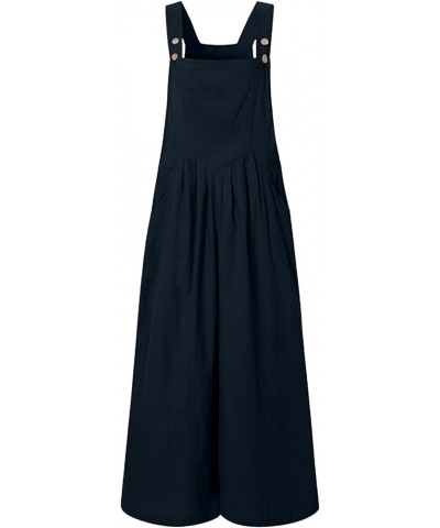 Women's Casual Jumpsuit 2023 Sleeveless Vest Square Neck Pleated Wide Leg One-Piece Belt Pocket Overalls 5-navy $11.19 Overalls