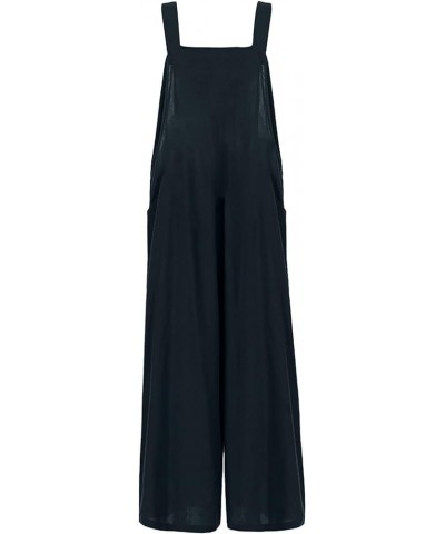 Women's Casual Jumpsuit 2023 Sleeveless Vest Square Neck Pleated Wide Leg One-Piece Belt Pocket Overalls 5-navy $11.19 Overalls