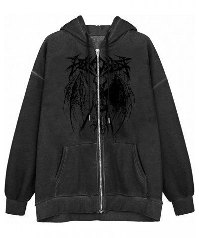 Y2k Zip Up Hoodie Women Men Vintage Oversized Sweatshirt Teen Girl Grunge Harajuku Aesthetic Graphic Goth Jacket Black Devil ...