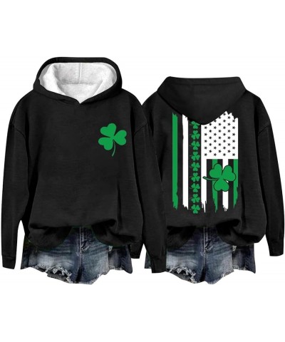 St. Patrick's Day Sweatshirt for Women Long Sleeve American Flag Hoodie Irish Clover Shamrock Shirt Pullover Tops Z - St Patr...