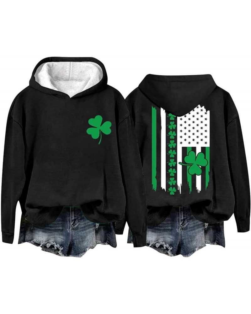 St. Patrick's Day Sweatshirt for Women Long Sleeve American Flag Hoodie Irish Clover Shamrock Shirt Pullover Tops Z - St Patr...