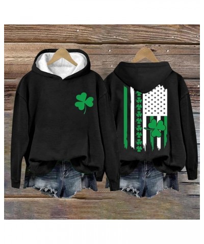 St. Patrick's Day Sweatshirt for Women Long Sleeve American Flag Hoodie Irish Clover Shamrock Shirt Pullover Tops Z - St Patr...