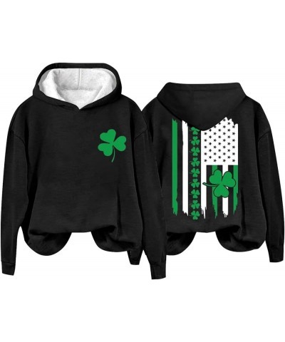 St. Patrick's Day Sweatshirt for Women Long Sleeve American Flag Hoodie Irish Clover Shamrock Shirt Pullover Tops Z - St Patr...