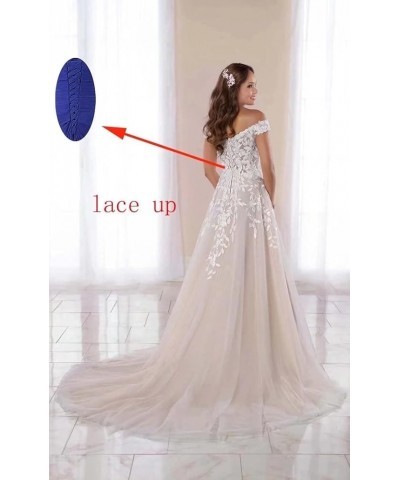 Long Wedding Dresses for Bride 2022 A-line Tulle Lace Appliques Formal Gown with Train 03-white $42.24 Dresses