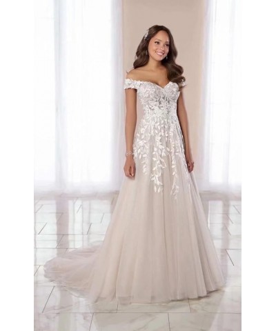 Long Wedding Dresses for Bride 2022 A-line Tulle Lace Appliques Formal Gown with Train 03-white $42.24 Dresses