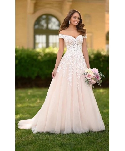 Long Wedding Dresses for Bride 2022 A-line Tulle Lace Appliques Formal Gown with Train 03-white $42.24 Dresses