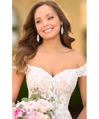 Long Wedding Dresses for Bride 2022 A-line Tulle Lace Appliques Formal Gown with Train 03-white $42.24 Dresses