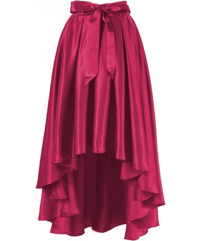 Diydress Women's Fashion High Waist A-line Front Short Back Long Satin Skirts with Bow Fuchsia $19.35 Skirts