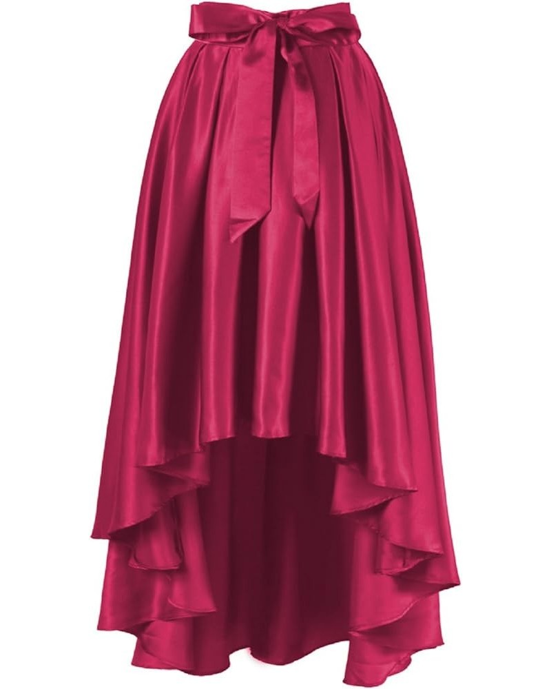 Diydress Women's Fashion High Waist A-line Front Short Back Long Satin Skirts with Bow Fuchsia $19.35 Skirts