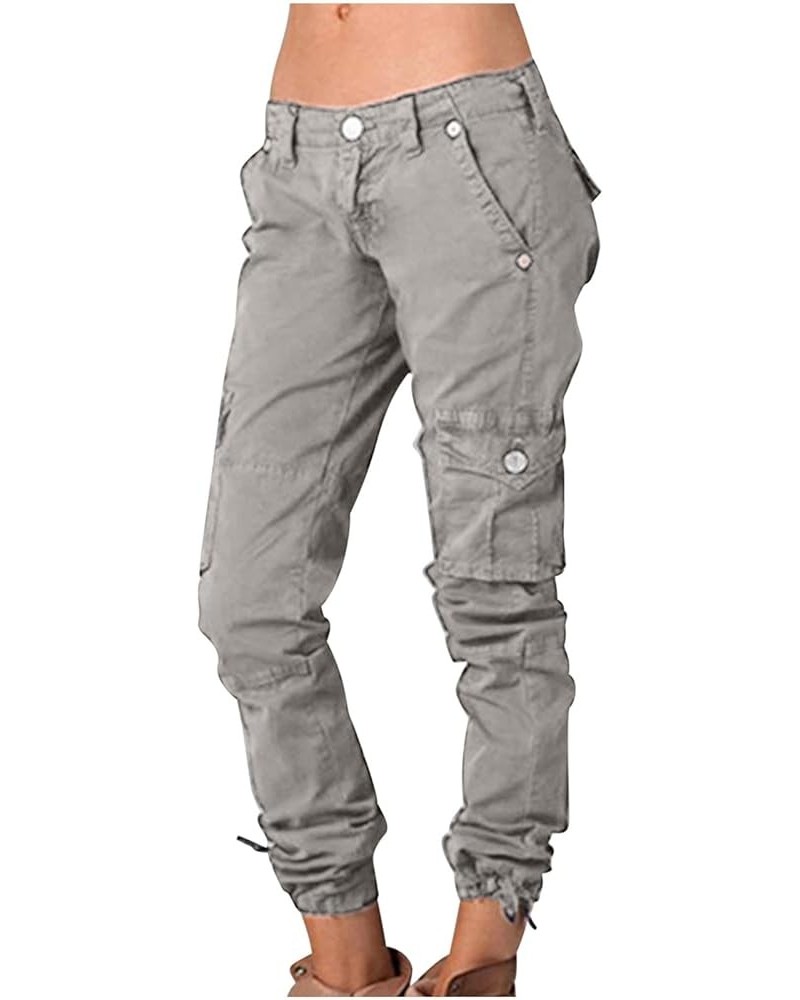 Low Rise Cargo Pants for Women Casual Streetwear Straight Leg Trousers Stretchy Combat Military Pants with Pockets G04-gray $...