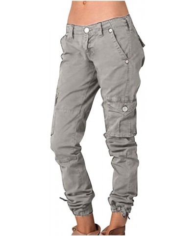 Low Rise Cargo Pants for Women Casual Streetwear Straight Leg Trousers Stretchy Combat Military Pants with Pockets G04-gray $...